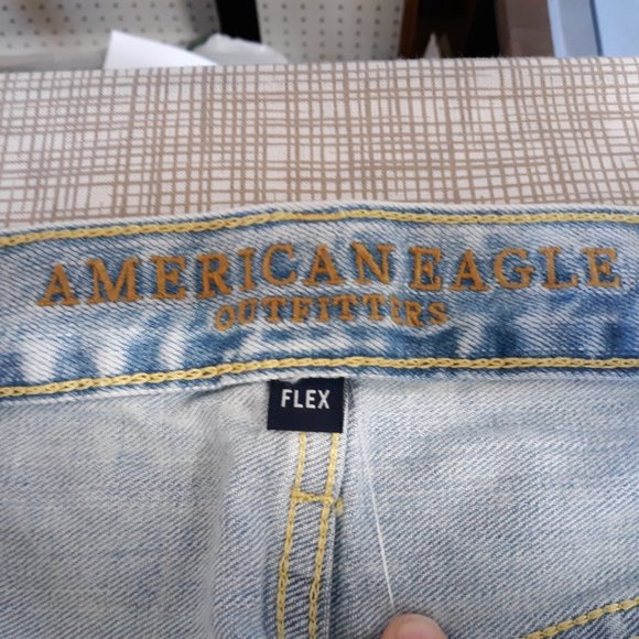 American Eagle Men's Flex Skinny Jeans Size 32x34 Distressed Light Wash Raw Hem - Picture 8 of 16
